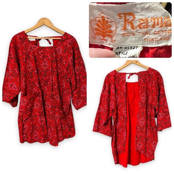 Vintage Kitchen Apron Handmade Red Paisley Pattern Ties in Back One Size Pockets - Picture 1 of 11
